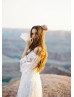 Off Shoulder Bell Sleeve Ivory Lace Tulle Wedding Dress